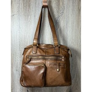 Marta Ponti Soft Leather Shoulder Bag Honey Brown Double Handles